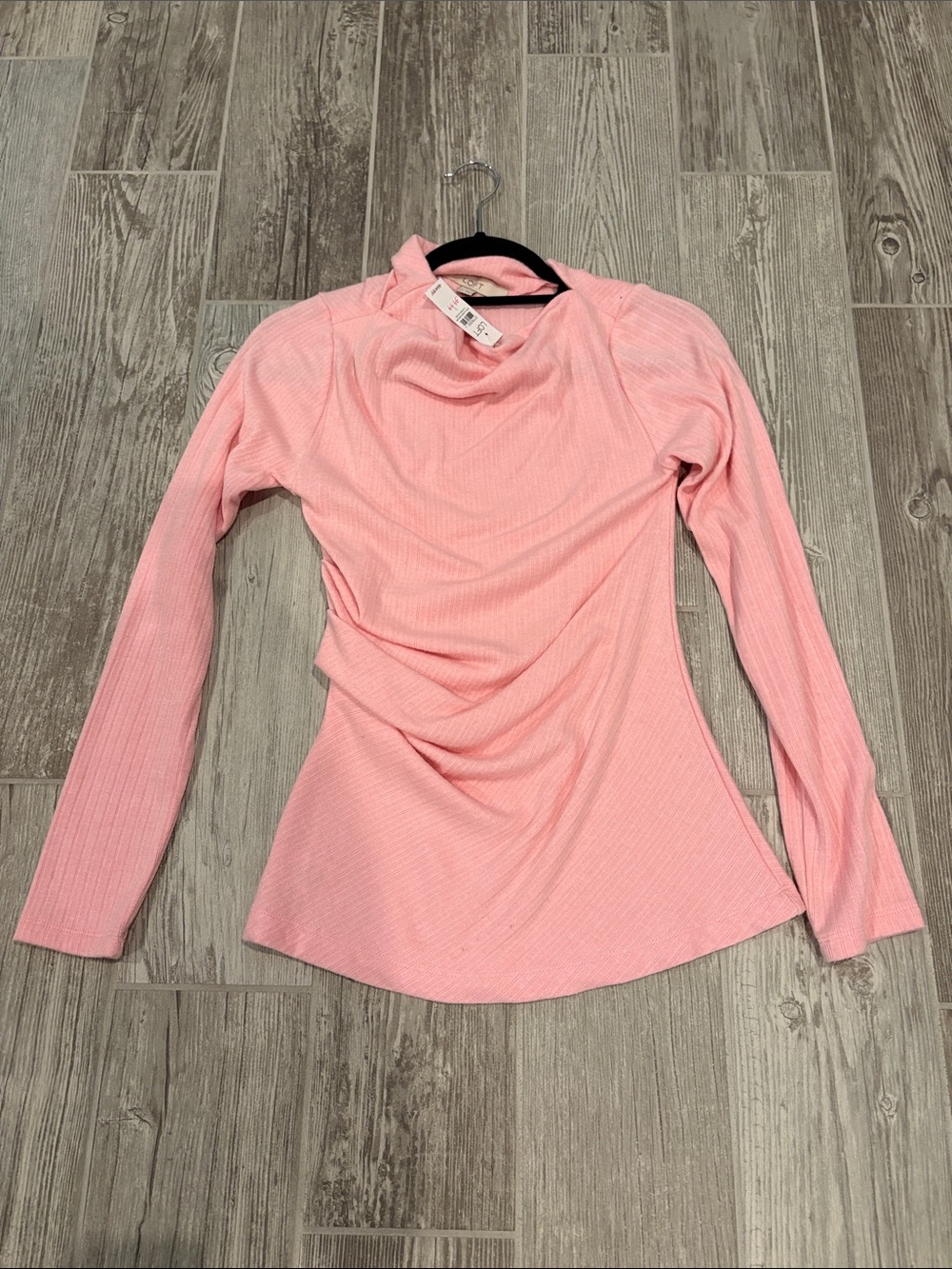 Women's Long-Sleeve Pink Ribbed Thin Sweater